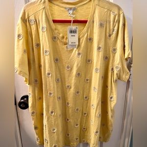 Lucky Brand Cotton Slub Embroidered Daisy Tee